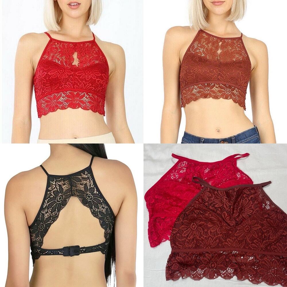2-pack Lace Womens Bra Floral Sheer BRALETTE Sexy Open Back Lined Cup LARGE